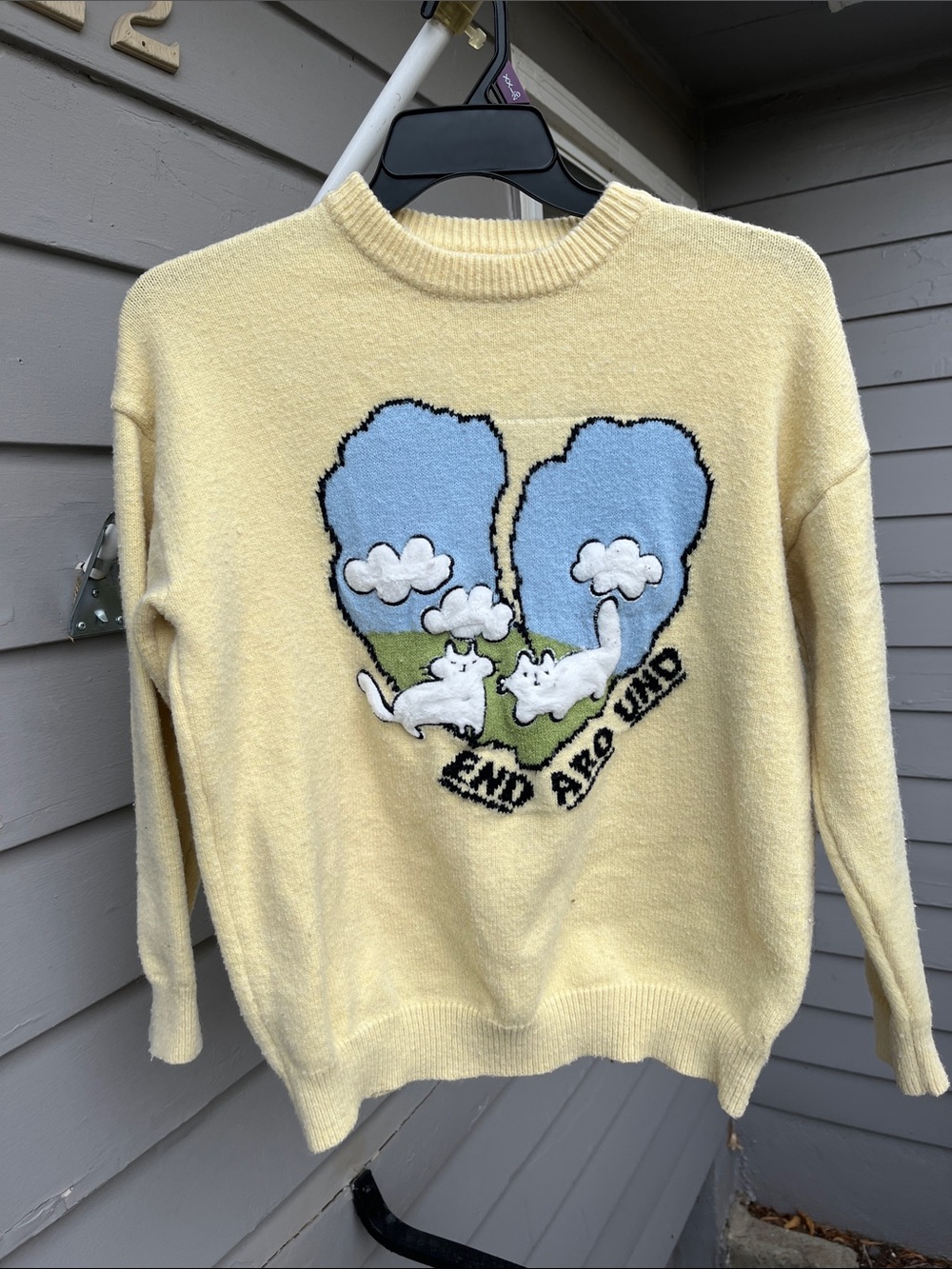 Aelfric Eden Pastel Yellow Crewneck Sweater with Cat Heart Motif
